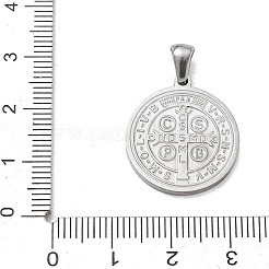304ステンレスペンダント  聖ベネディクトのメダルチャーム付きフラットラウンド  ステンレス鋼色  22x20x2mm  穴：5x3mm&nbsp;SA-CBAF1D5-02P