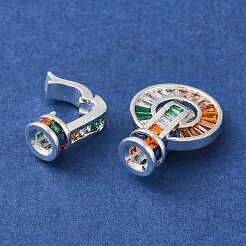 ラックメッキ真鍮パヴェキュービックジルコニアフォールドオーバークラスプ  長持ちメッキ  カドミウムフリー＆鉛フリー  フラットラウンド  カラフル  26mm&nbsp;KK-M285-07S