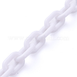 手作りの不透明アクリルアズキチェーン  ホワイト  15x9x3mm  39.37インチ（1m）/連&nbsp;AJEW-JB00664-11