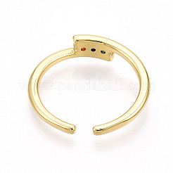 Brass Micro Pave Cubic Zirconia Cuff Rings for Women&nbsp;KK-T070-112