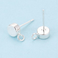 真鍮製スタッドピアスパーツ  垂直ループ付き  フラットラウンド  925銀メッキ  7.5x4mm  穴：1.5mm  ピン：12x0.8mm&nbsp;KK-WH0065-09A-S