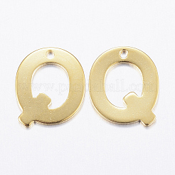 304ステンレススチールチャーム  文字L  イニシャルチャーム  18KGP本金メッキ  文字.q  11x6~12x0.8mm  穴：1mm&nbsp;STAS-P141-Q