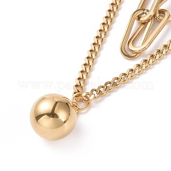 PVD Vacuum Plating 304 Stainless Steel Double Chains Multi Layered Necklace with Round Ball Charms for Women&nbsp;STAS-E155-07G