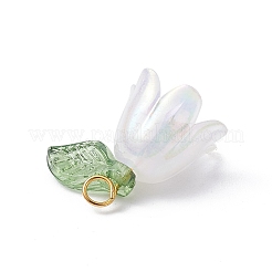 白いユリの花のチャームと植物の葉のビーズ  真鍮のループを有します  ゴールデン＆シルバー  13x14x10mm  穴：2mm&nbsp;PALLOY-JF02543
