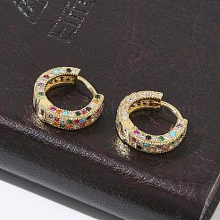 Brass Micro Pave Cubic Zirconia Hoop Earrings for Women&nbsp;EJEW-A167-19G-01