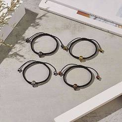 4Pcs 4 Color Synthetic Hematite & Alloy Skull Braided Bead Bracelets Set&nbsp;BJEW-JB09215