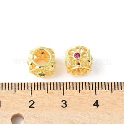真鍮マイクロパヴェキュービックジルコニアヨーロピアンビーズ  花を持つキューブ  大穴ビーズ  ラックめっき  持続的なメッキ  カドミウムフリー＆鉛フリー  花  7.5x9.5x8.5mm  穴：4.5mm&nbsp;KK-U067-01G