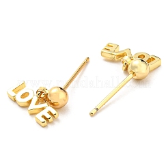 ラックメッキ真鍮ワードラブダングルスタッドピアス  カドミウムフリー＆鉛フリー  長持ちメッキ  18KGP本金メッキ  10x11mm&nbsp;KK-C026-18G