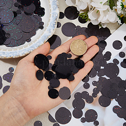 1800個 6スタイル PVCプラスチック スパンコール/スパンコールペンダント  装飾アクセサリー  フラットラウンド  ブラック  8~25x0.2~0.3mm  穴：1.2~1.4mm  約300個/スタイル&nbsp;PVC-DC0001-04A