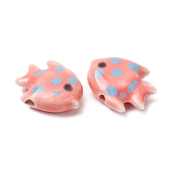 手作りの陶器ビーズ  点のある魚  手描き  ピンク  18x21x7mm  穴：2mm&nbsp;PR-Z001-02C