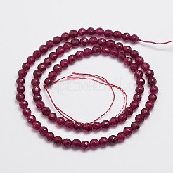 天然石マレーシアジェイドビーズ連売り  模造ルビー  ラウンド  染め  多面カット  暗赤色  4mm  穴：0.8mm  約91個/連  14.5インチ&nbsp;G-A147-4mm-A09
