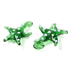 手作りランプワークペンダント  バンピー  ヒトデ  グリーン  28~34x27~30x7~8.5mm  穴：2~2.5mm&nbsp;LAMP-C015-02F