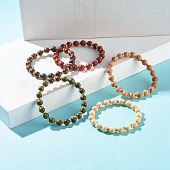 天然木ラウンドビーズストレッチブレスレット  女性のための非磁性合成ヘマタイトビーズエネルギーパワーブレスレット  ミックスカラー  内径：2-1/4インチ（5.8cm）&nbsp;BJEW-JB07132