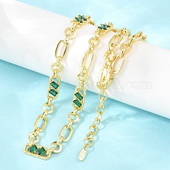 7MM Brass Pave Cubic Zirconia Figaro Chain Necklaces&nbsp;NJEW-D324-05G-03