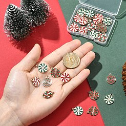 クリスマス合金エナメルペンダント28個、7色  ゴールドカラー  ロリポップチャーム  ミックスカラー  18x15x1.3mm  穴：1.6mm  4個/カラー&nbsp;ENAM-YW0008-06