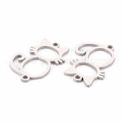 変色しない304ステンレススチールリンクコネクター  レーザー切断  猫  ステンレス鋼色  22.5x16.5x1mm  穴：1.6mm&nbsp;STAS-Q242-045