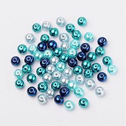 Carribean Blue Mix Pearlized Glass Pearl Beads&nbsp;HY-X006-8mm-03