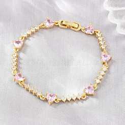 Brass Pave Cubic Zirconia Heart Link Chain Bracelets for Women&nbsp;KK-CBA68DA-10G-02