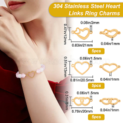 15個 3スタイル 304ステンレススチールコネクタチャーム  レーザー切断  ハートリンク  ゴールドカラー  8~13x20~21x1mm  穴：1.5~2mm  5個/スタイル&nbsp;STAS-BBC0002-21
