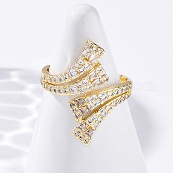 Brass Micro Pave Clear Cubic Zirconia Cuff Rings for Women&nbsp;RJEW-U043-11G