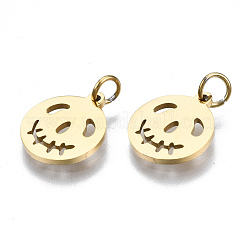 304ステンレススチールチャーム  丸カン付き  レーザー切断  ハロウィン  スカル  14KGP本金メッキ  11.5x9.5x1mm  丸カン：3.8x0.6ミリ  2.6mm内径&nbsp;STAS-S116-369G