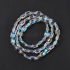透明電気メッキガラスビーズ連売り  半分メッキ  長方形  12x9x6mm  穴：1.2mm  約60個/連  28.74''（73センチメートル）&nbsp;EGLA-E030-01L