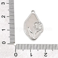 304ステンレスペンダント  花のチャームが付いた不規則な楕円形  ステンレス鋼色  22x13.5x2mm  穴：1.4mm&nbsp;SA-CBAF4B0-04P-05