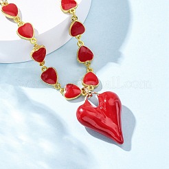 Heart Brass Red Enamel Pendant Necklaces for Women&nbsp;NJEW-G162-03G