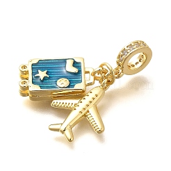Brass Enamel Airplane & Luggage European Dangle Charms&nbsp;KK-M309-22G