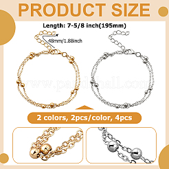 4Pcs 2 Colors Iron Round Ball Cable Chain 2-Strand Anklets for Women&nbsp;AJEW-HY0002-58