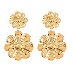 バレンタインデー 304 ステンレススチール ダングル スタッド イヤリング  花  ゴールドカラー  53x32mm&nbsp;EJEW-C183-03G