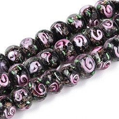 Handmade Lampwork Inner Flower Rondelle Beads Strands&nbsp;LAMP-T022-24M