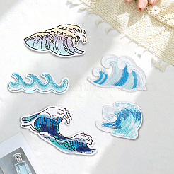 20Pcs 5 Styles Sea Wave Embroidery Sew On Patches&nbsp;PATC-CY0001-71