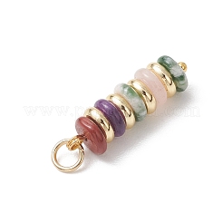 Natural Green Aventurine & Rose Quartz & Lemon Jade & Red Jasper & Jade & Synthetic Malachite & Brass Disc Pendants&nbsp;X-PALLOY-JF04941