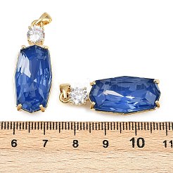 真鍮製マイクロパヴェキュービックジルコニアペンダント  ガラスと  長方形チャーム  ラックめっき  カドミウムフリー＆鉛フリー  長持ちメッキ  18KGP本金メッキ  ミックスカラー  33.5x13.5x10.5mm  穴：4.5x3.5mm&nbsp;KK-B150-30G-03