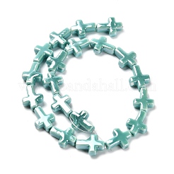 手作りの陶器ビーズ  光沢釉の磁器  クロス  淡いターコイズ  16~17x13~13.5x5.5mm  穴：1.4mm  約20個/連  13.39インチ（34cm）&nbsp;PORC-F010-10