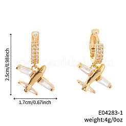 Brass Clear Cubic Zirconia Airplane Hoop Earrings&nbsp;HG3511-1