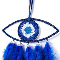 Handmade Evil Eye Woven Net/Web with Feather Wall Hanging Decoration&nbsp;HJEW-K035-05