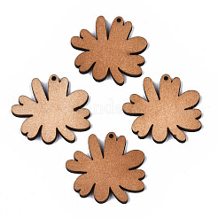 プリントバスウッドペンダント  バックランダムカラー  デイジーの花  ホワイト  34x37x3mm  穴：1.6mm&nbsp;X-WOOD-N006-50