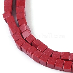 天然石瑪瑙ビーズ連売り  染め  キューブ  暗赤色  2x2x2mm  穴：1mm  約150個/連  15.08インチ（38.3cm）&nbsp;G-M422-A01-04K