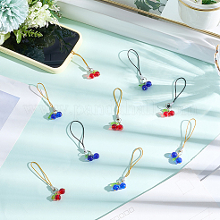 チェリーガラス＆アクリル携帯ストラップ40個  携帯アクセサリー  プラチナ  ミックスカラー  75.5mm  10個/カラー&nbsp;HJEW-CP0001-40