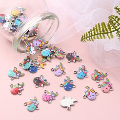 60 個 12 スタイル合金エナメル コネクタ チャーム  ユニコーンリンク  プラチナ  ミックスカラー  19x18mm  5個/スタイル&nbsp;ENAM-CJ0004-32