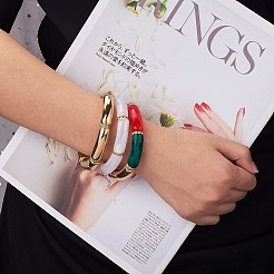 5Pcs 5 Colors Acrylic Curved Tube Stretch Bracelets Set&nbsp;BJEW-SW00069