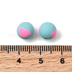 手作り樹脂粘土ビーズ  ハート柄の丸  淡いターコイズ  8mm  穴：1.5mm&nbsp;CLAY-I011-01B-08