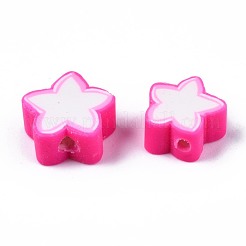手作り樹脂粘土ビーズ  スター  濃いピンク  8.5~11x9~11x4mm  穴：1.6mm&nbsp;CLAY-N011-015F