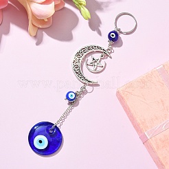 Flat Round with Evil Eye Handmade Lampwork Pendant Decorations&nbsp;HJEW-JM01243