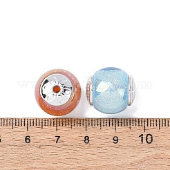 不透明蓄光樹脂とCCBプラスチックビーズ  花の丸  グリッターパウダー付き  暗闇で光る  ミックスカラー  16mm  穴：2.5mm&nbsp;RESI-G119-14B