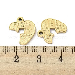 304ステンレススチールチャーム  言葉のチャームを持つリンゴ  14KGP本金メッキ  14x12x1.5mm  穴：1.5mm&nbsp;STAS-L022-034G
