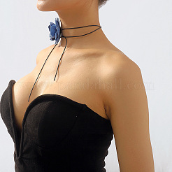 Denim Rose Flower Lace-up Choker Necklaces for Women&nbsp;FS-WG56290-01