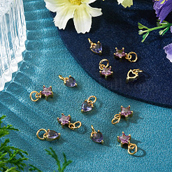 12Pcs 2 Styles Brass Micro Pave Cubic Zirconia Charms&nbsp;KK-TA0008-70C